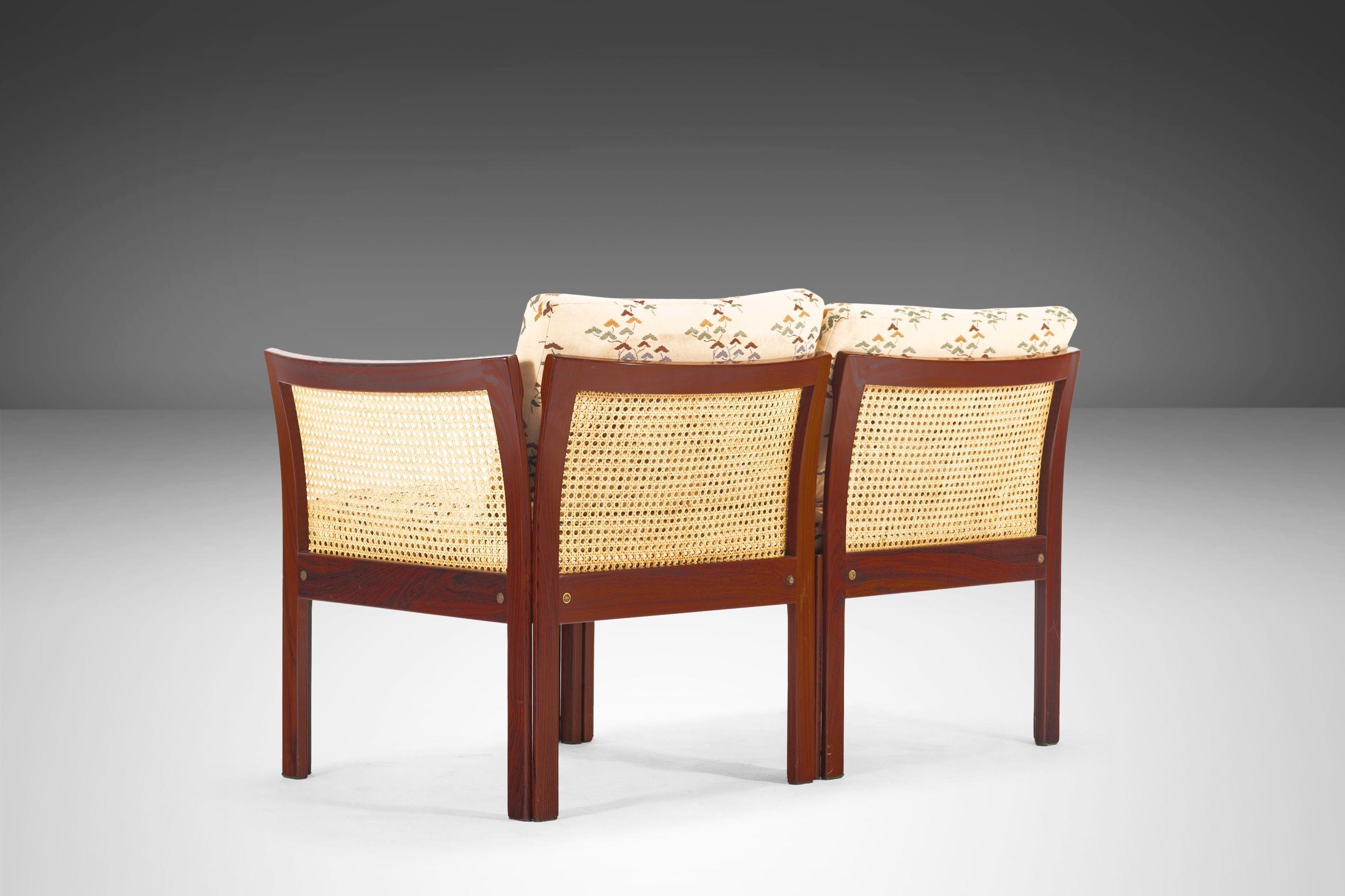 Danois Soborg Rosewood & Cane Plexus Modular Two Seat Sofa / Chairs by Illum Wikkelsø en vente