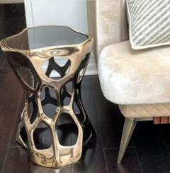 Plexus Table - Polished Bronze & Smoked Glass Design by Michael Sean Stolworthy