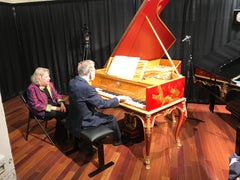 Pleyel Chinoiserie, Louis XV Style with Red Chinese Lacquer & 24 Karat Water Gil