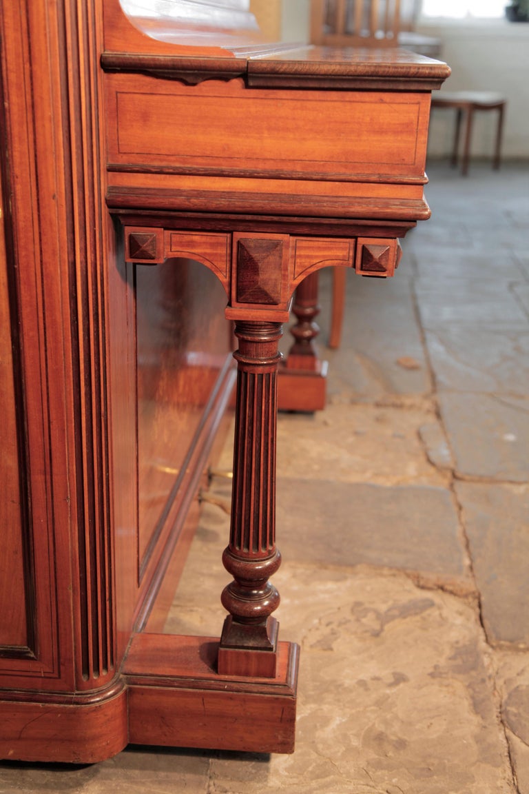 Pleyel Upright Piano Satinwood Neoclassical Inlay Fluted, Columnar Legs