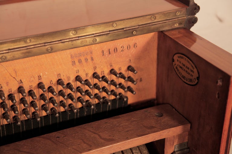 Pleyel Upright Piano Satinwood Neoclassical Inlay Fluted, Columnar Legs