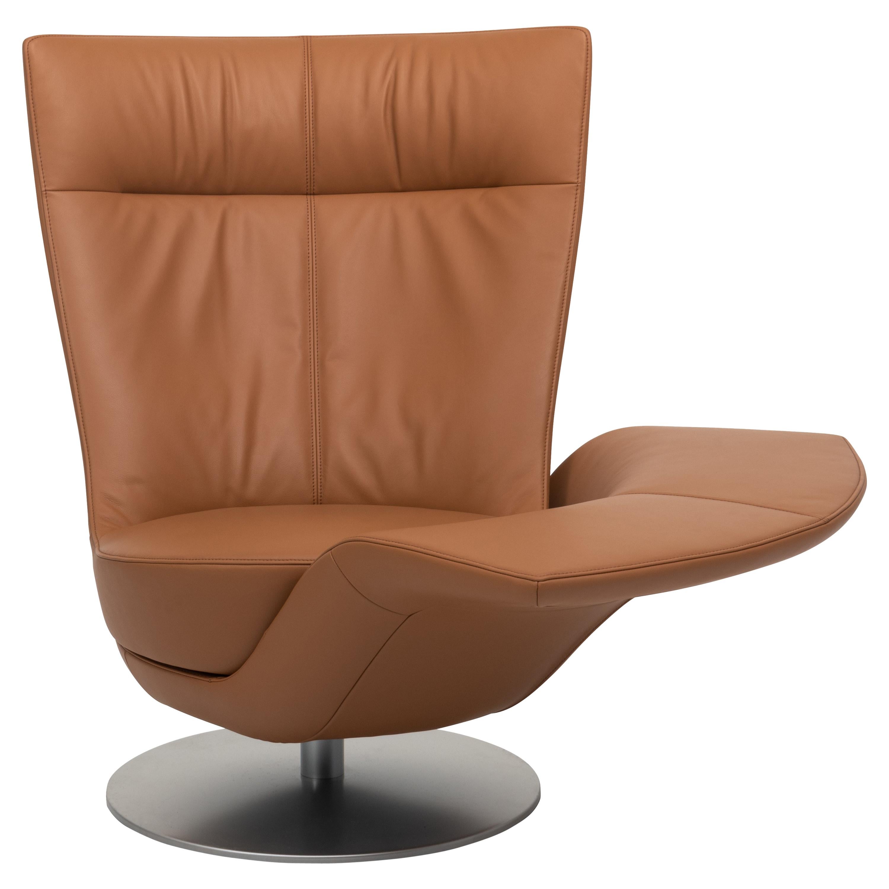 For Sale: Orange (Hazel) Pli Dual Rotation Multi-Functional Leather Armchair by FSM