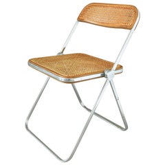 Plia Cane and Walnut Chair by Giancarlo Piretti for Castelli