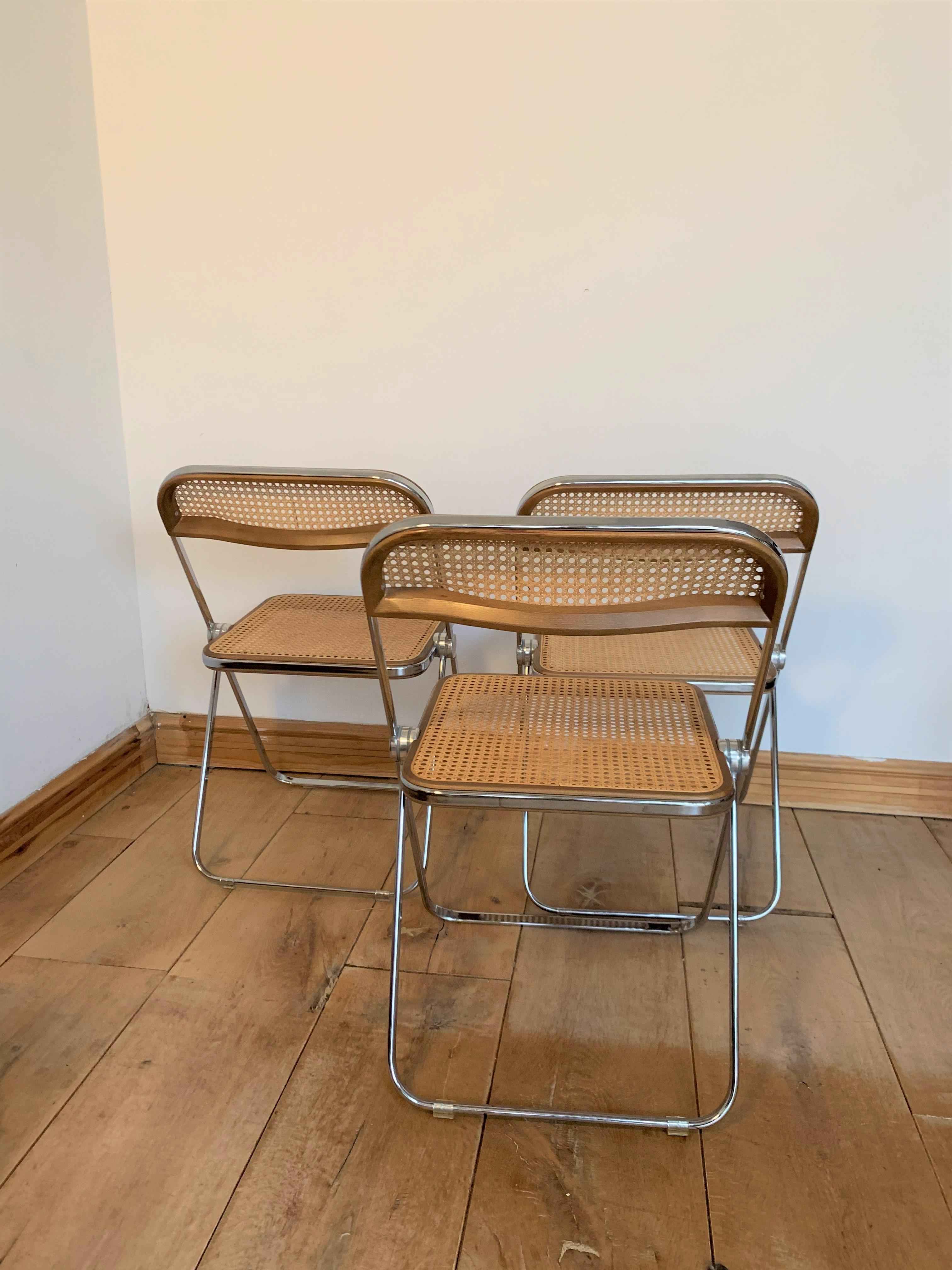 Mid-Century Modern 20th Century Vintage Rattan Plia Chairs by Giancarlo Piretti for Castelli