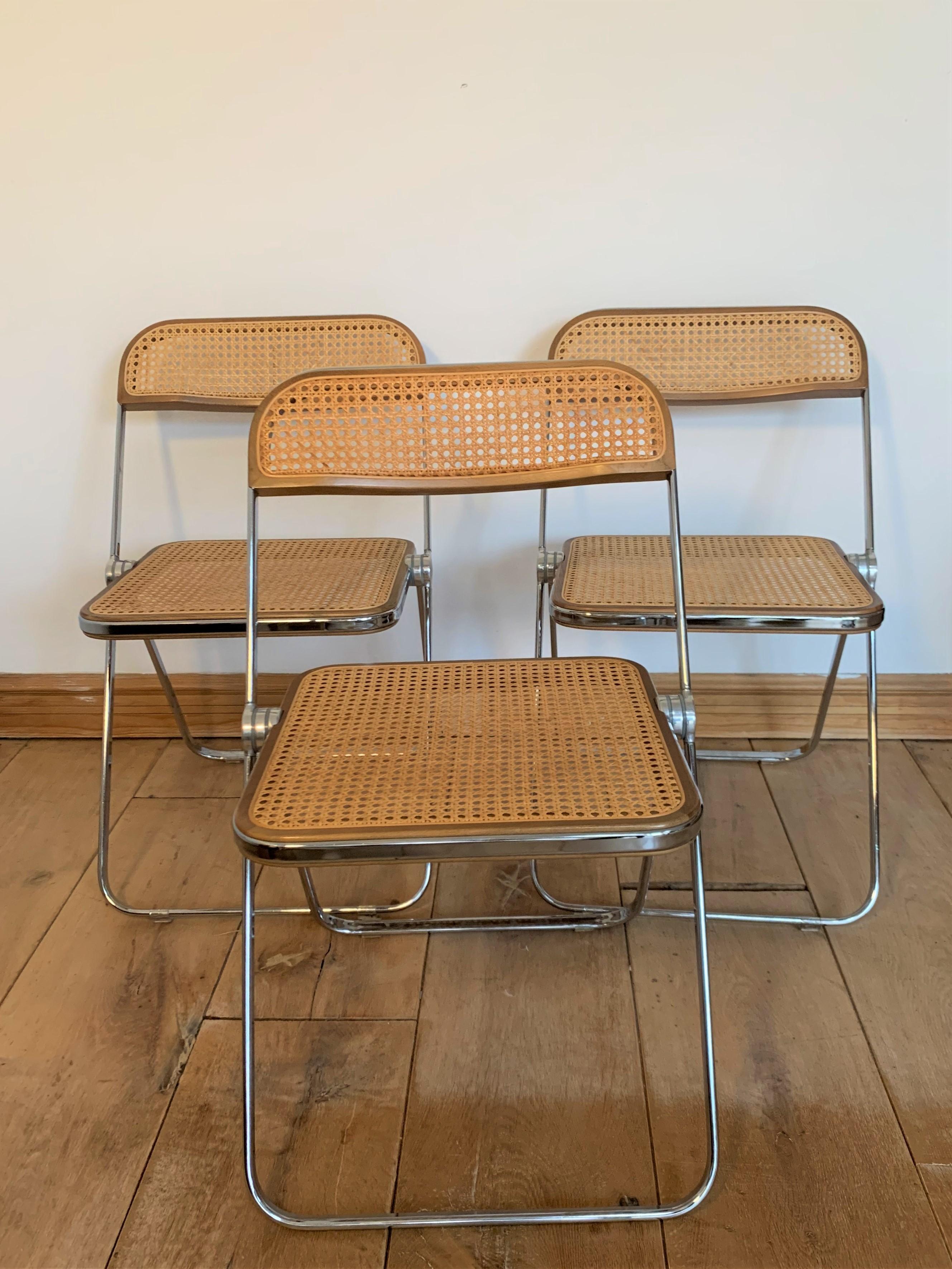 20th Century Vintage Rattan Plia Chairs by Giancarlo Piretti for Castelli In Good Condition In Bunnik, NL