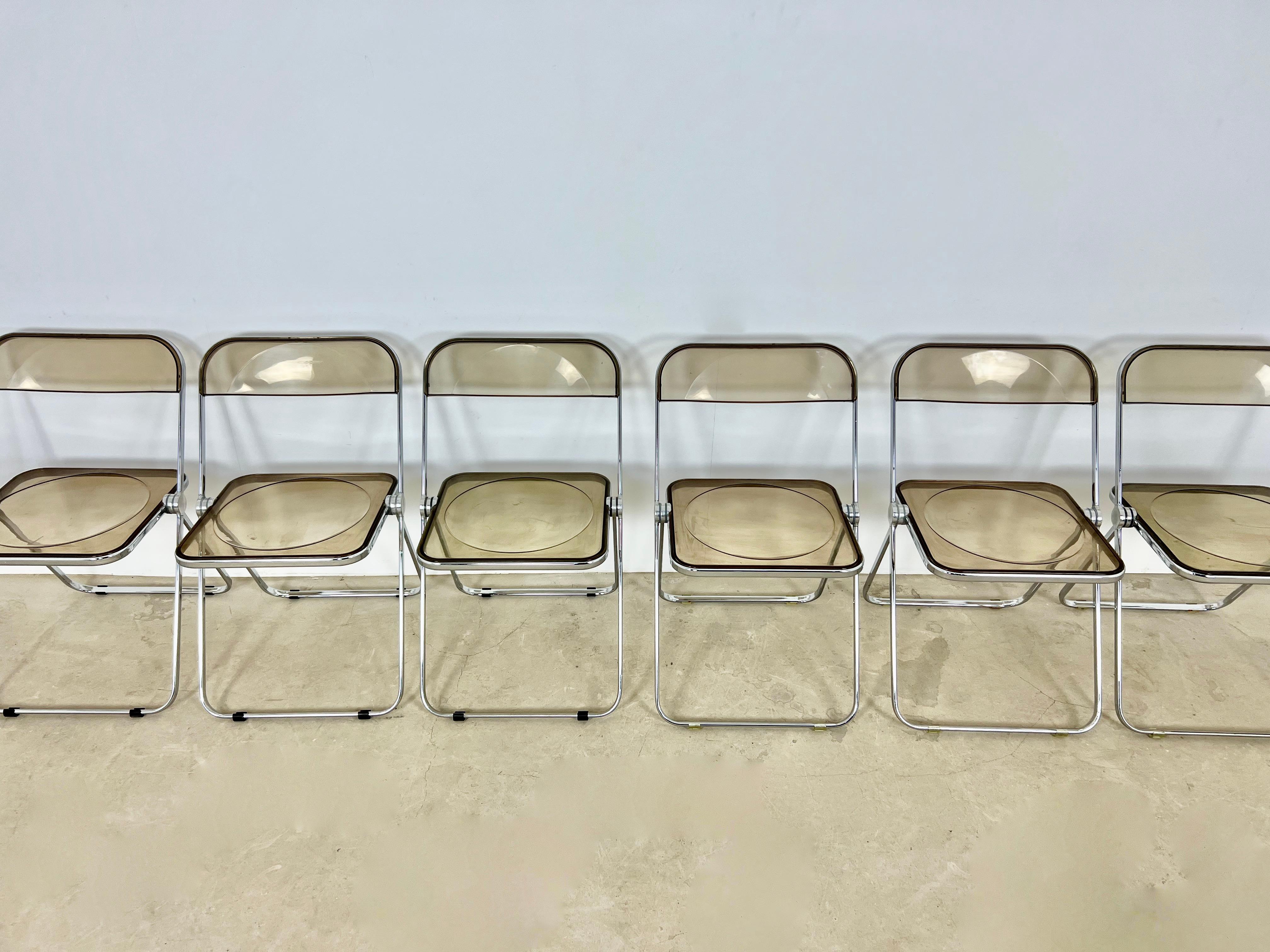 Mid-Century Modern Plia Folding Chair by Giancarlo Piretti for Castelli, 1970s Set 6