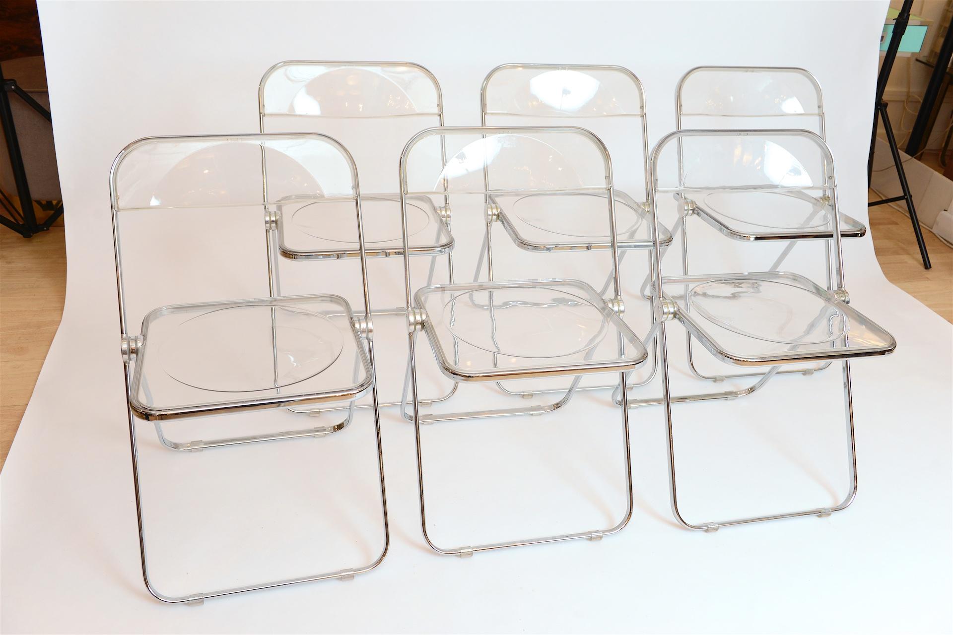 Mid-Century Modern Plia Folding Lucite and Chrome Chairs, 1967