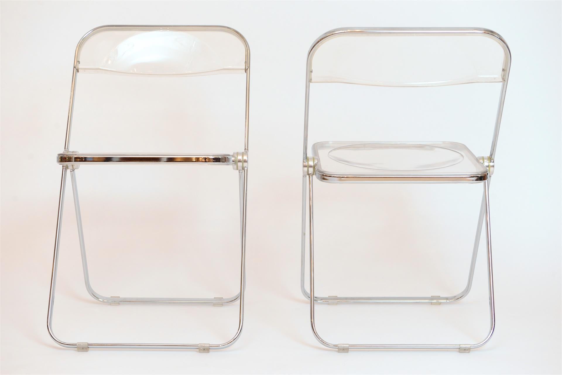 Mid-20th Century Plia Folding Lucite and Chrome Chairs, 1967