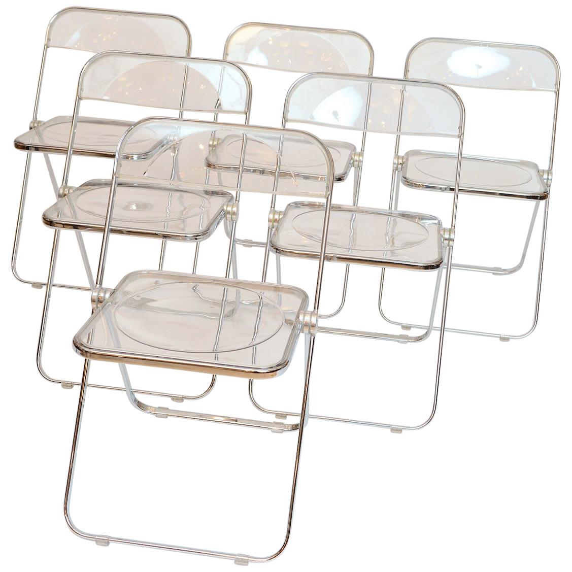 Plia Folding Lucite and Chrome Chairs, 1967