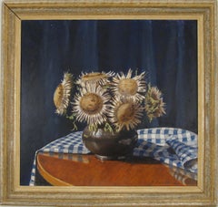 Plinio Colombi (Swiss, 1873 - 1951) Thistle Bouquet Still Life Oil Painting 1949