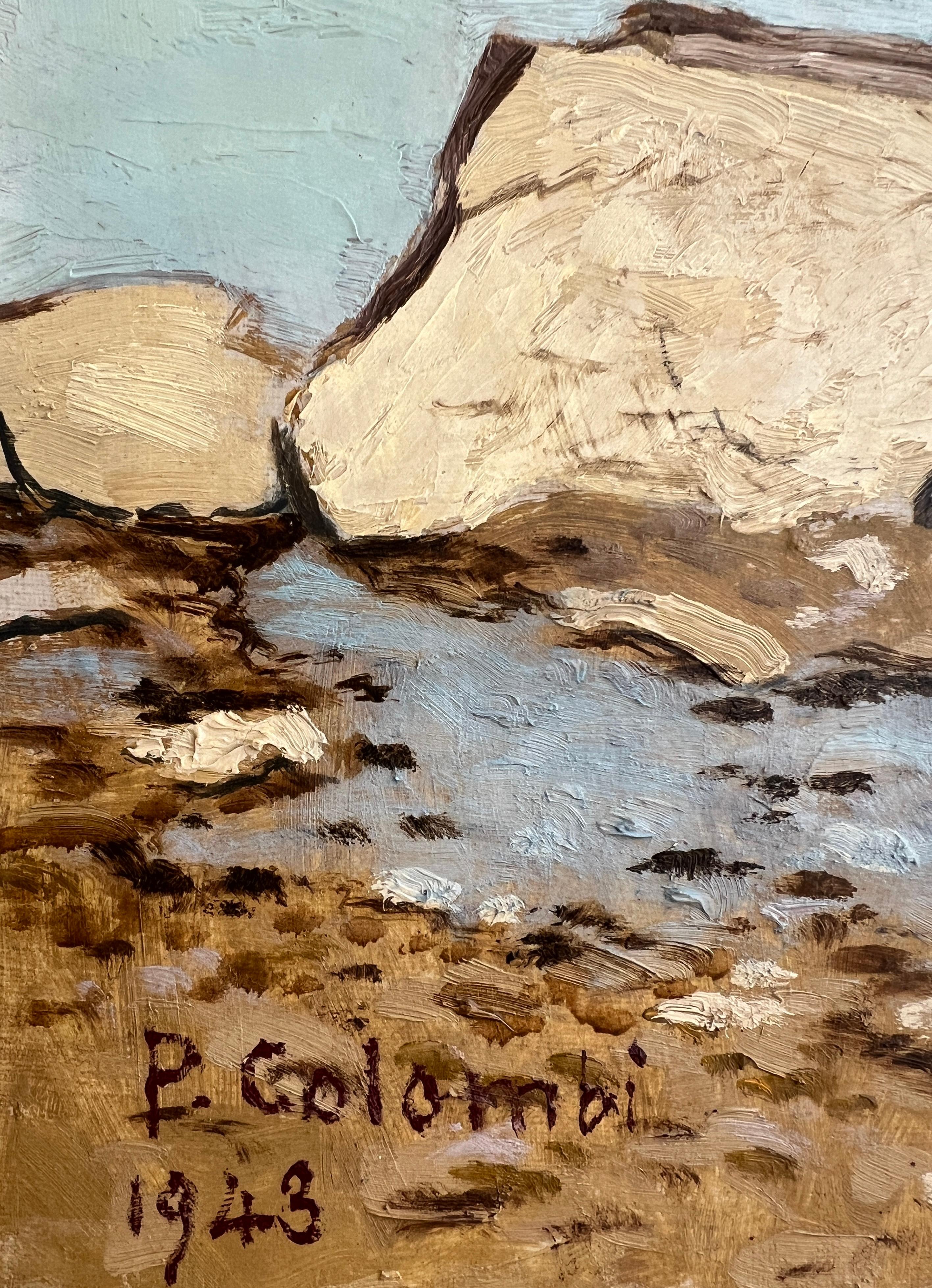 Paisaje rocoso - Landscape Painting Marrón de Plinio Colombi