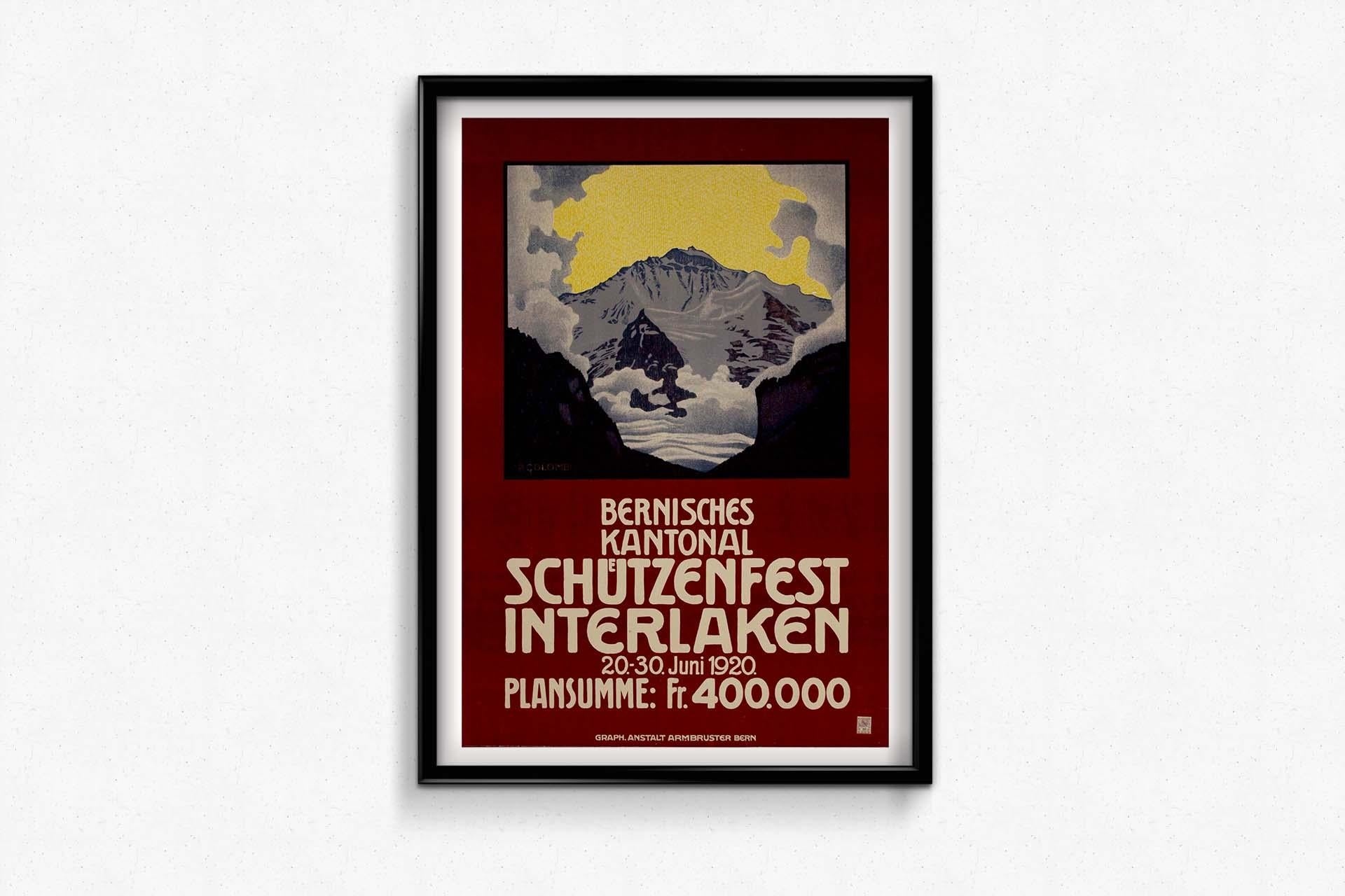 Plinio Colombi 1920 original poster Bernisches Kantonal Schützenfest Interlaken For Sale 1