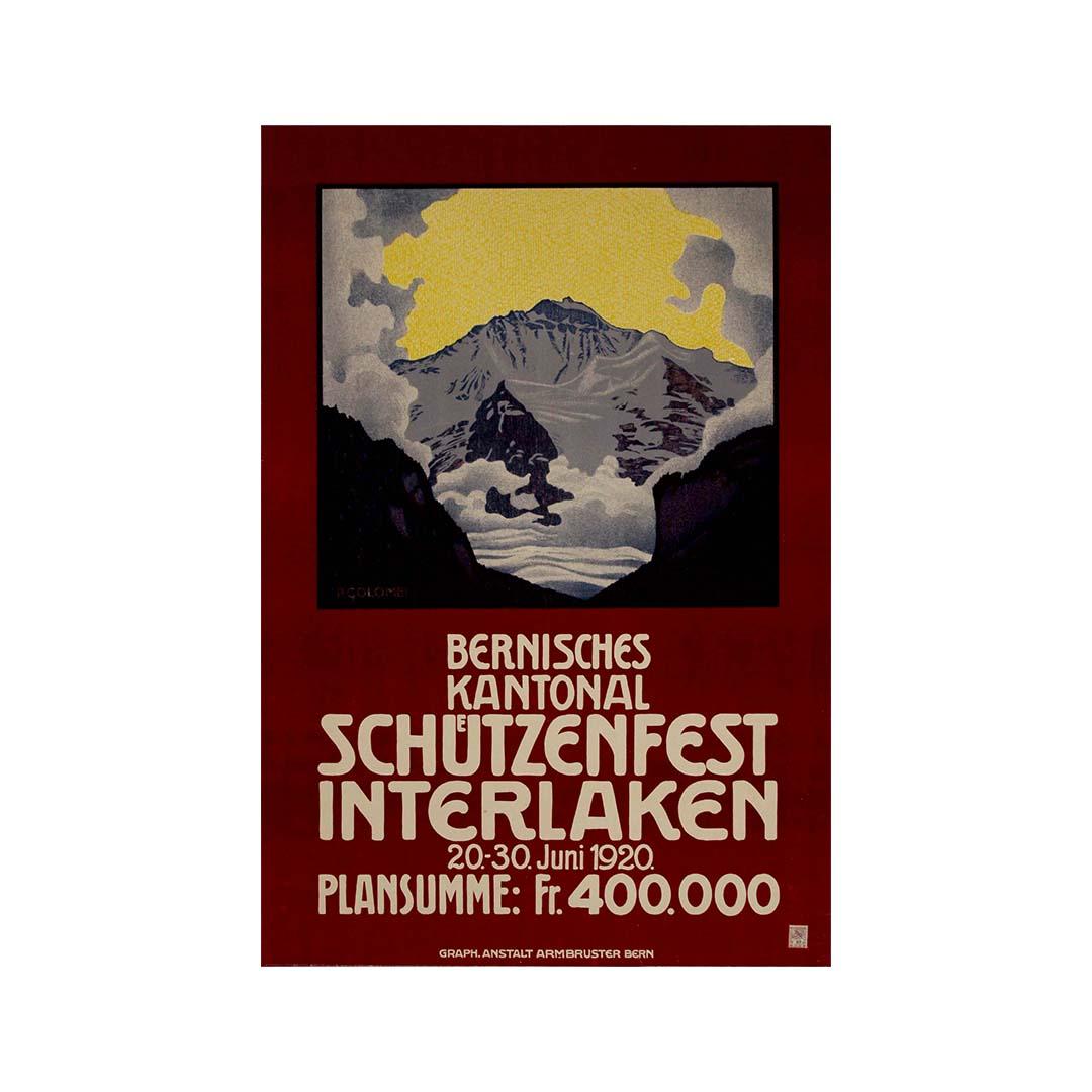 Plinio Colombi 1920 original poster Bernisches Kantonal Schützenfest Interlaken For Sale 3
