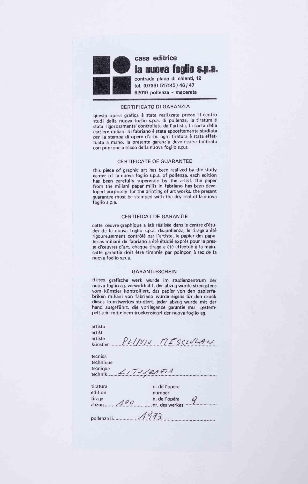 Abstrakte Komposition – Originallithographie von Plinio Mesciulam – 1973 im Angebot 3