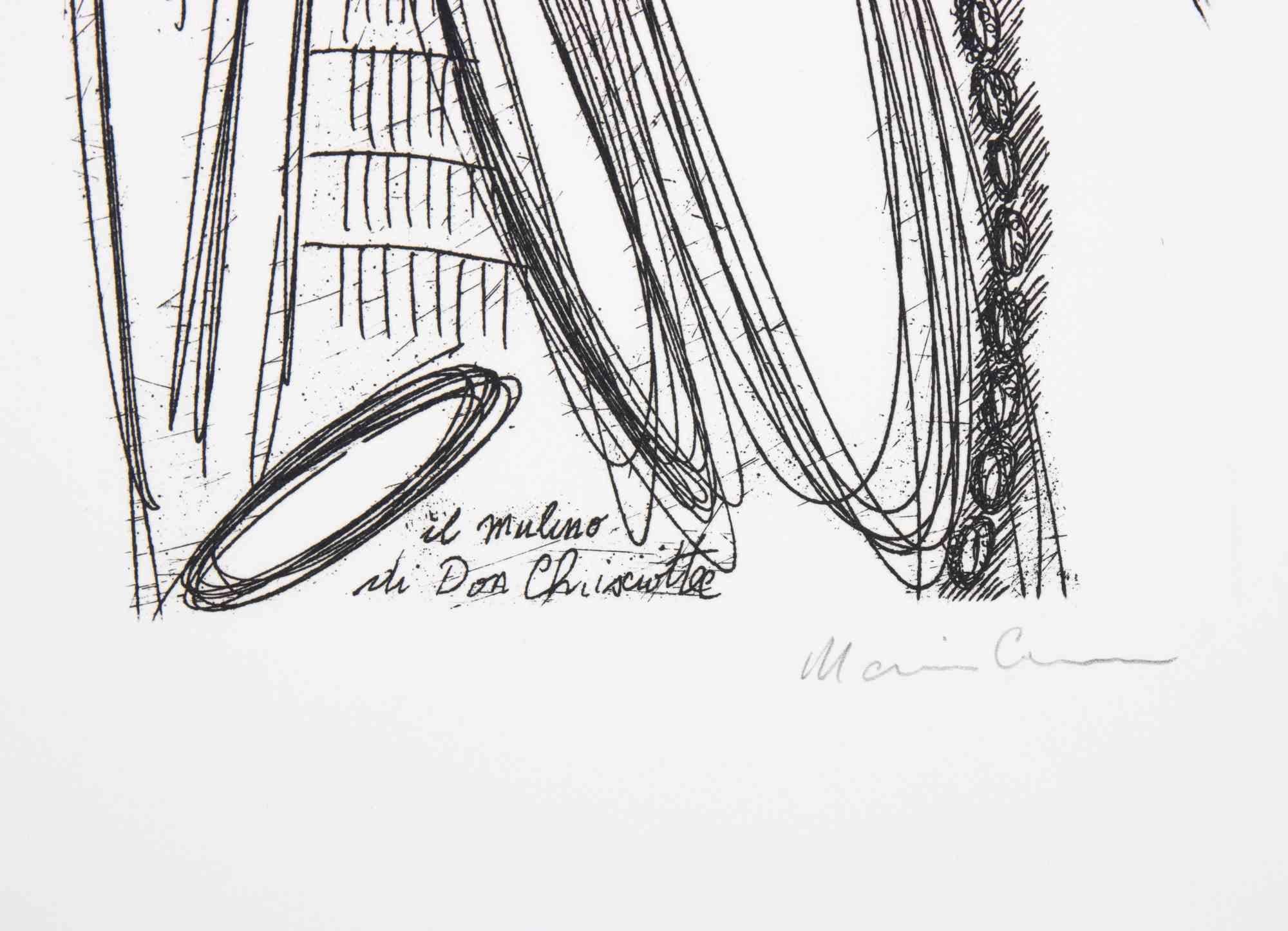 Le moulin de Don Quixote - Lithographie originale de Plinio Mesciulam - 1973 en vente 2