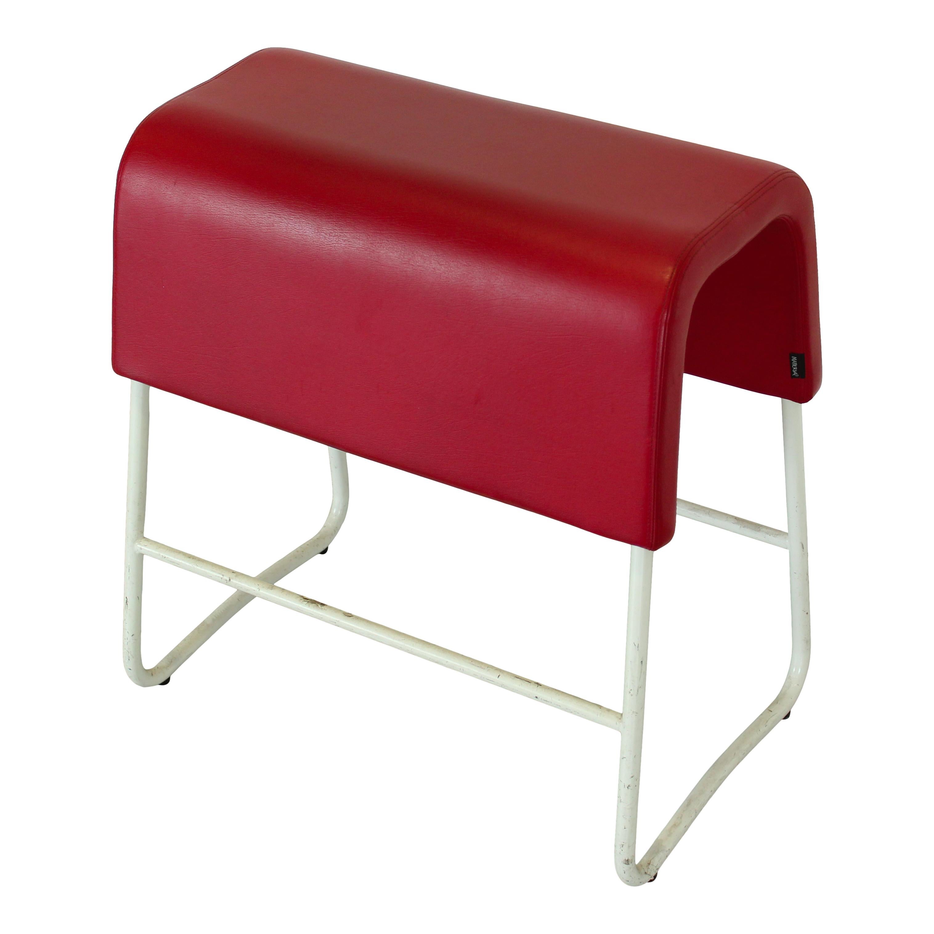 Plint Stool by Sandin & Bülow for Materia in Red Leather, Sweden, 2002 (Skandinavische Moderne) im Angebot