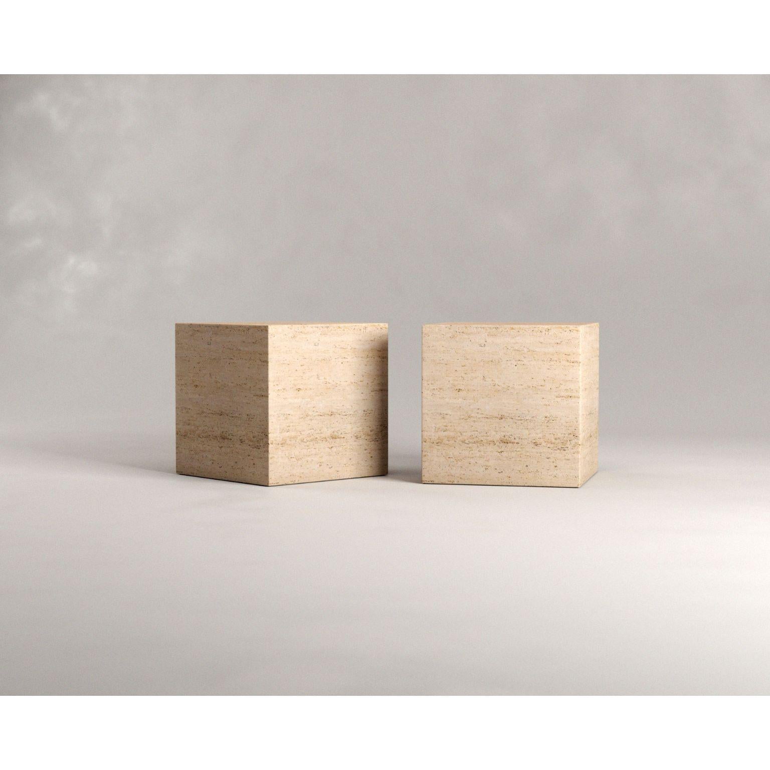 Travertine Plinth 50 Side Table by Siete Studio