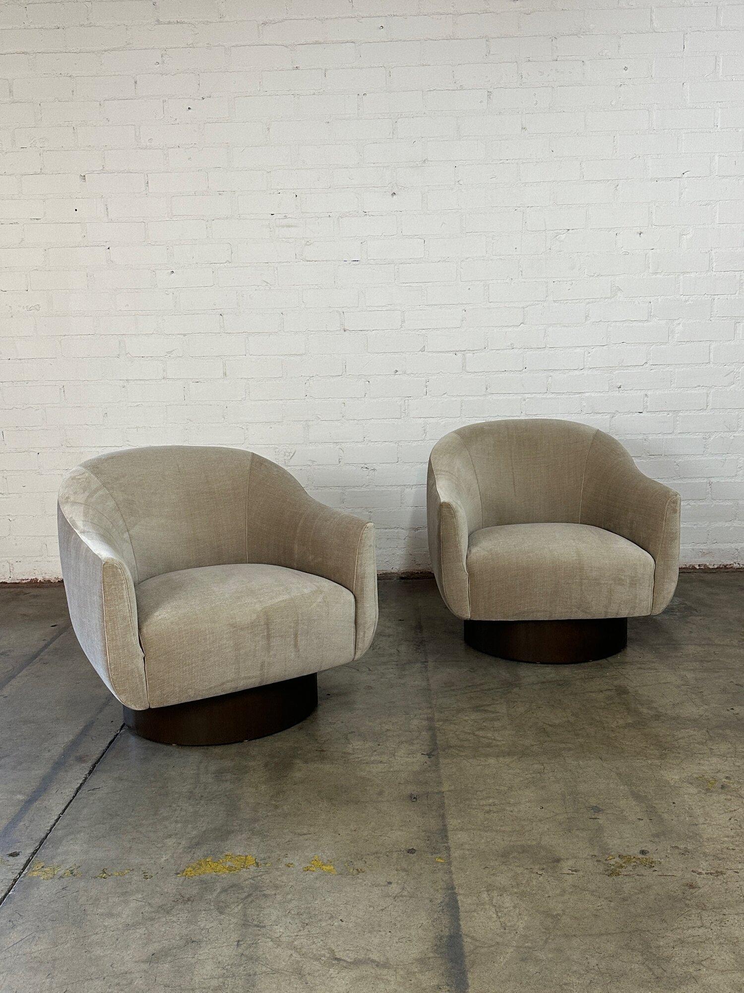 Mid-Century Modern Plinth Base Barrel Lounge Chair For Sale