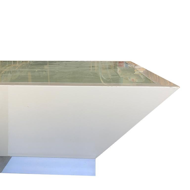 Late 20th Century Large Lacquered Square Coffee Table w/ Chrome Plinth Base By Directional 1970s For Sale