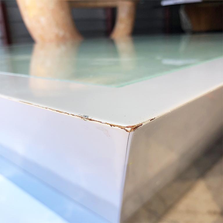 Large Lacquered Square Coffee Table w/ Chrome Plinth Base By Directional 1970s For Sale 2