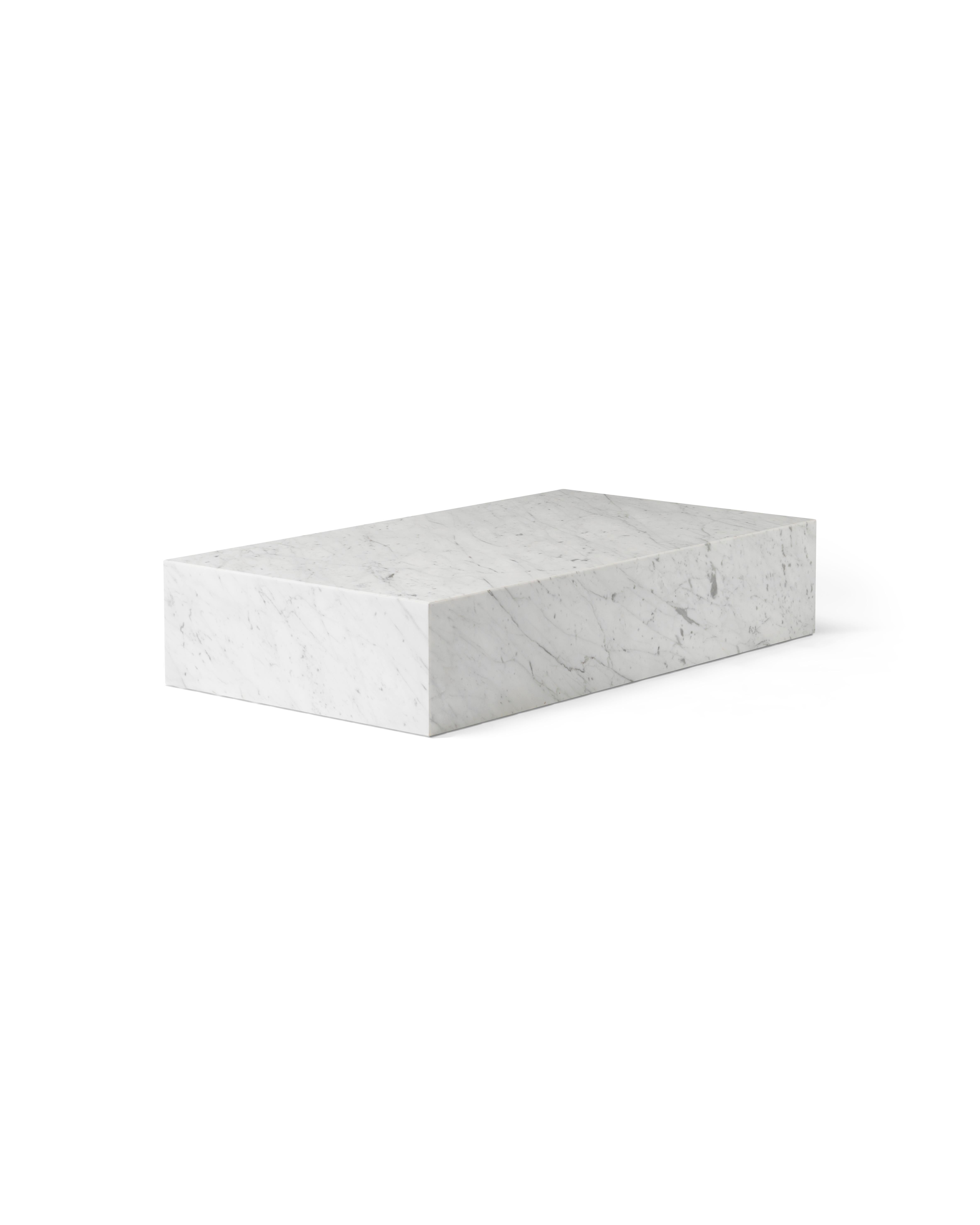Minimalist Plinth Grand Lounge Table in White, Carrara Marble, by Norm Architects for Audo For Sale