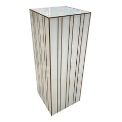 Plinth in White Glass and Brass Decorations, Italy, 1980s
