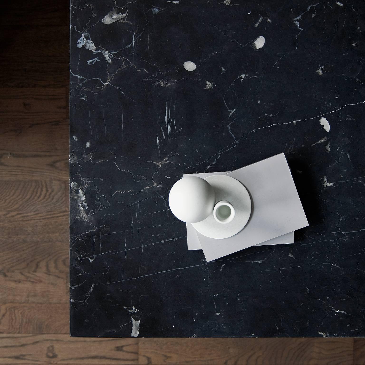 Scandinavian Modern Plinth, Low, Black Marble For Sale