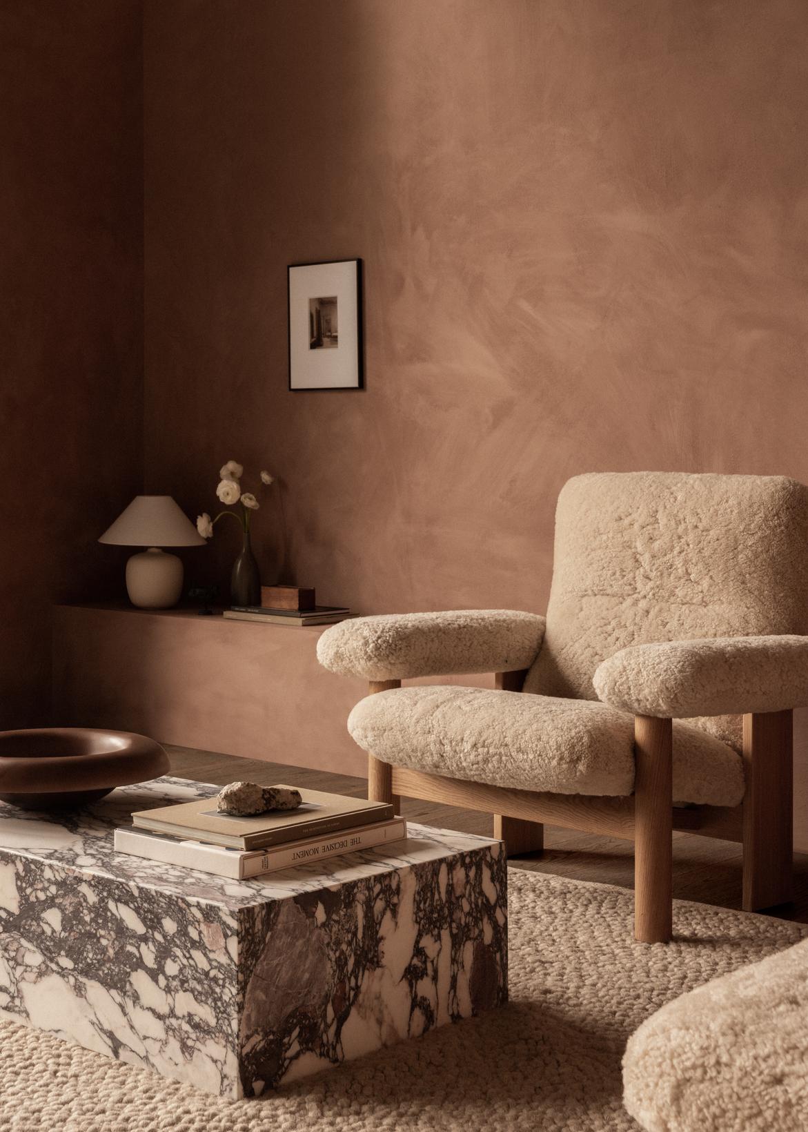 Contemporary Plinth Low Lounge Table in Rose, Calacatta Viola Marble-Norm Architects for Audo For Sale