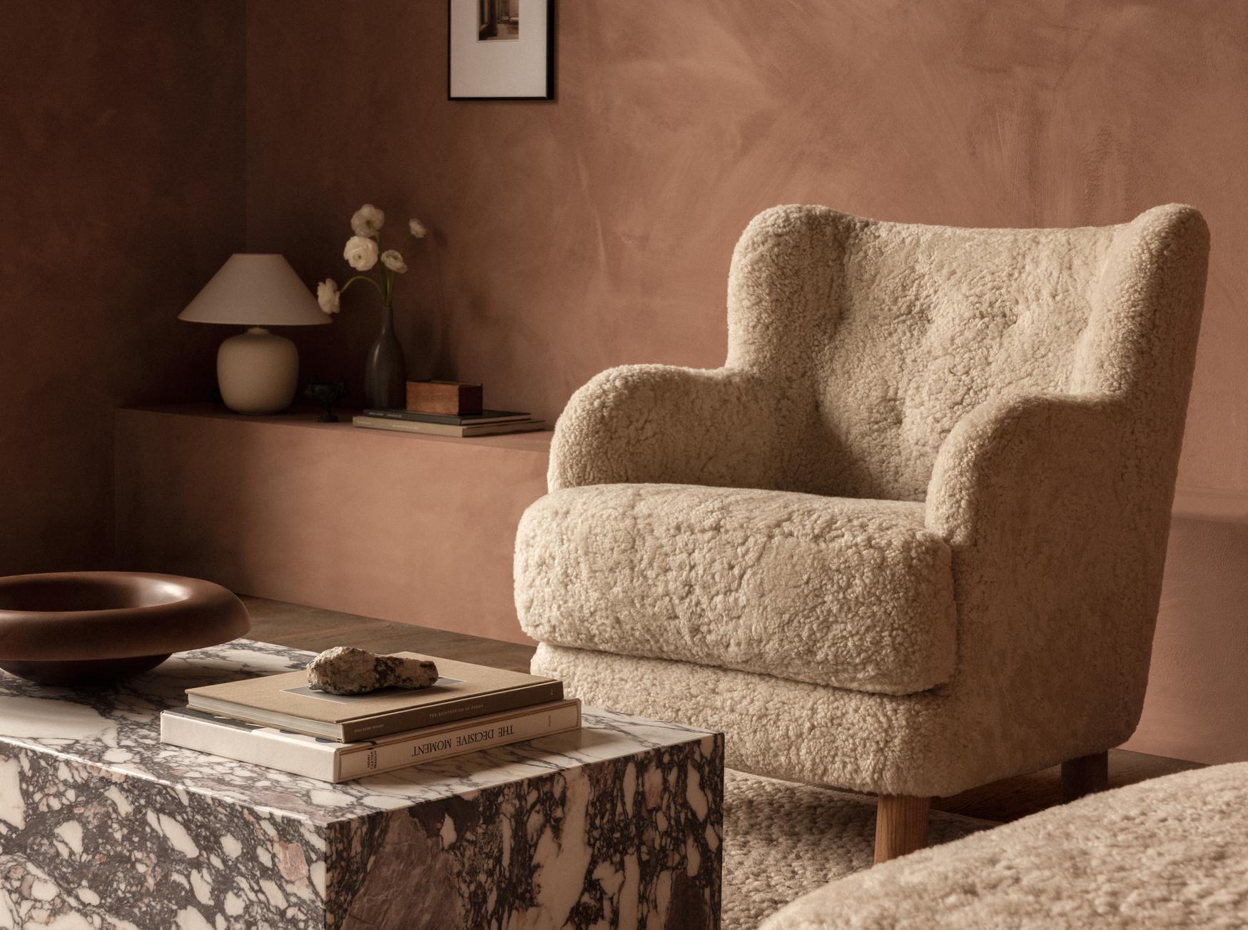 Plinth Low Lounge Table in Rose, Calacatta Viola Marble-Norm Architects for Audo For Sale 1