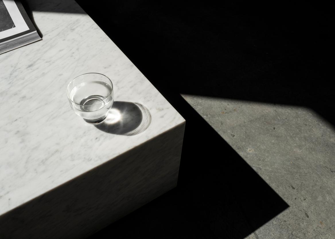 Plinth Low Lounge Table in White, Carrara Marble, by Norm Architects for Audo For Sale 1