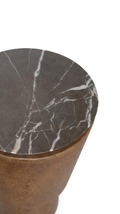 Alentes Plinth Marble Side Table - Modern Brown Cast Stone & Marble Design