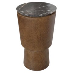 Alentes Plinth Marble Side Table - Modern Brown Cast Stone & Marble Design