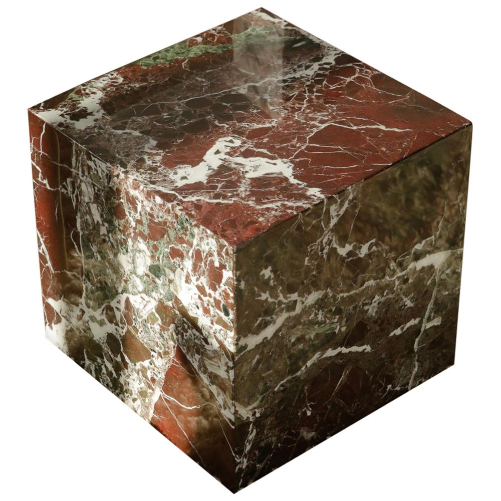 Plinth Table Cubic in Rosa Levanto Marble