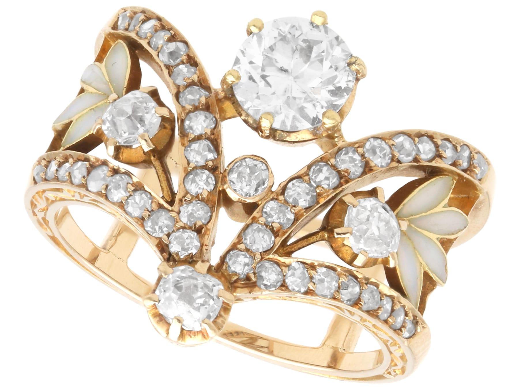 Set di orecchini e anelli in oro giallo 18k con diamante da 3,68 carati e Plique-a-Jour In condizioni ottime in vendita a Jesmond, Newcastle Upon Tyne