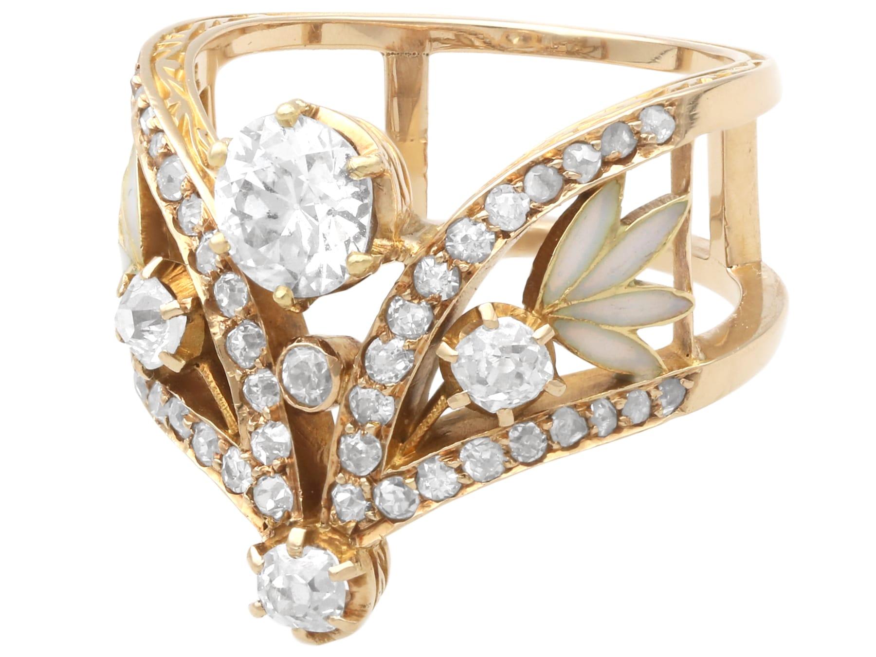 da uomo o donna Set di orecchini e anelli in oro giallo 18k con diamante da 3,68 carati e Plique-a-Jour in vendita