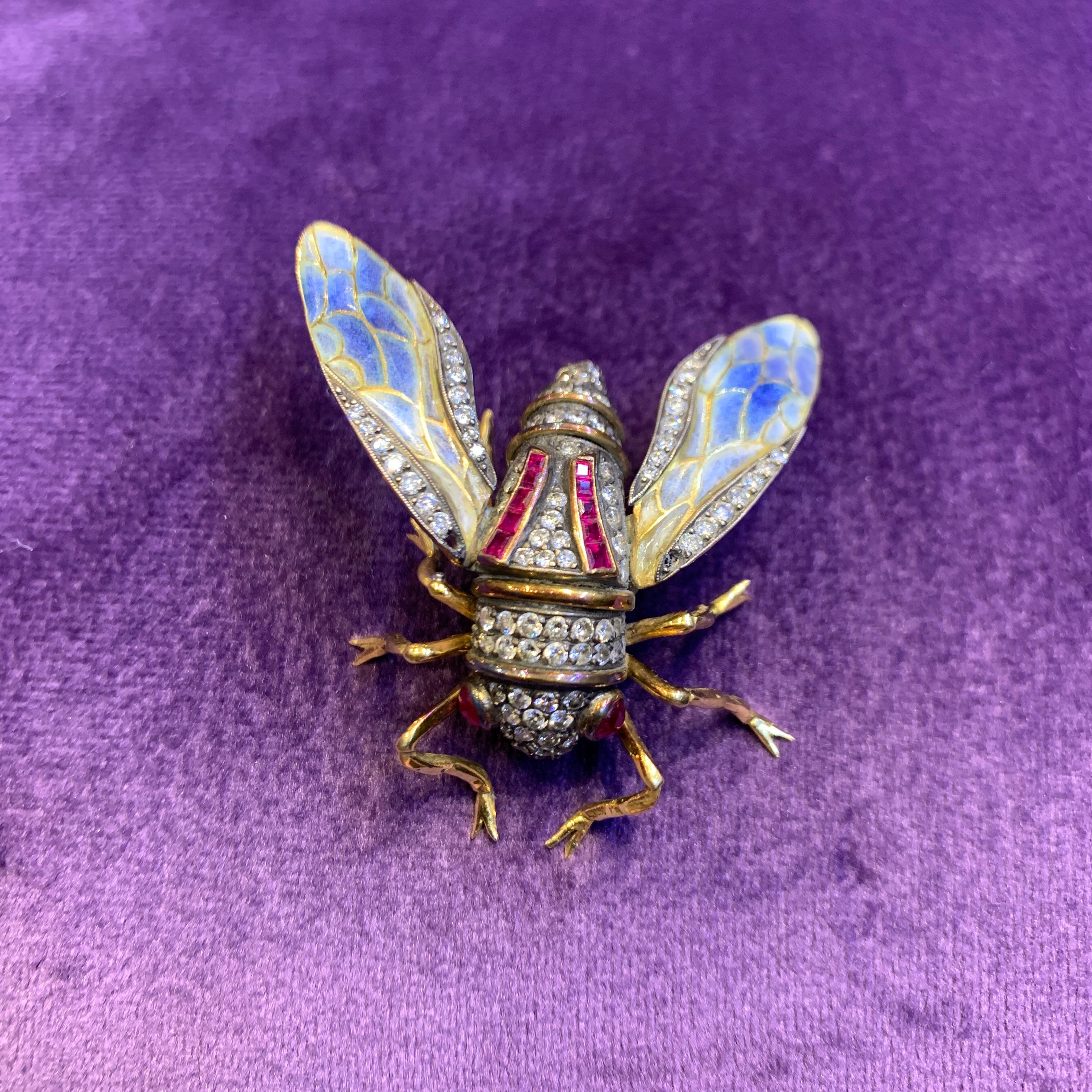 Plique a Jour Cicada Brooch In Excellent Condition In New York, NY