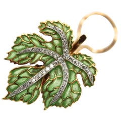 Plique a Jour Diamond Earrings Designed as Leaf's, circa 1950s
