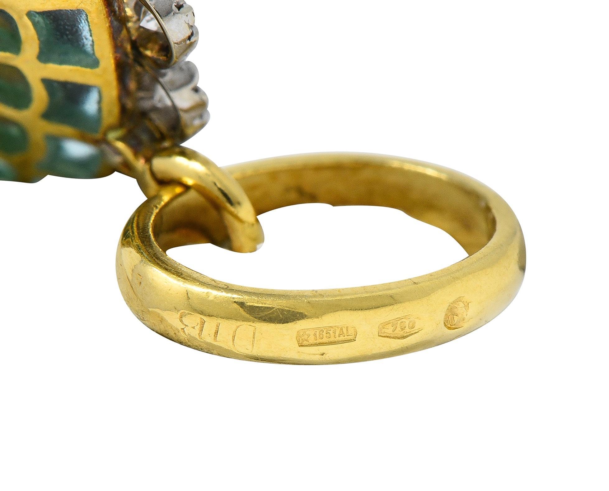 Plique-a-jour Diamant Rubin Emaille 18 Karat Gold Cherub Enten Teich Anhänger im Zustand „Hervorragend“ im Angebot in Philadelphia, PA