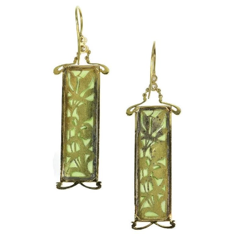 Plique a Jour Enamel Art Nouveau Stained Glass Window Earrings Emaille