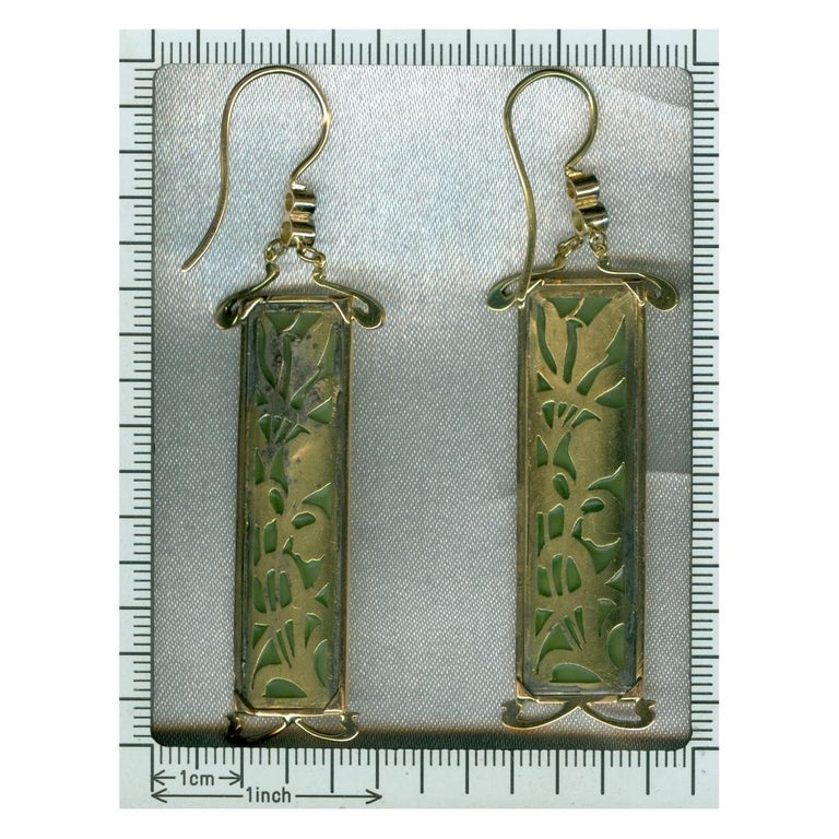 Plique a Jour Enamel Art Nouveau Stained Glass Window Earrings Emaille