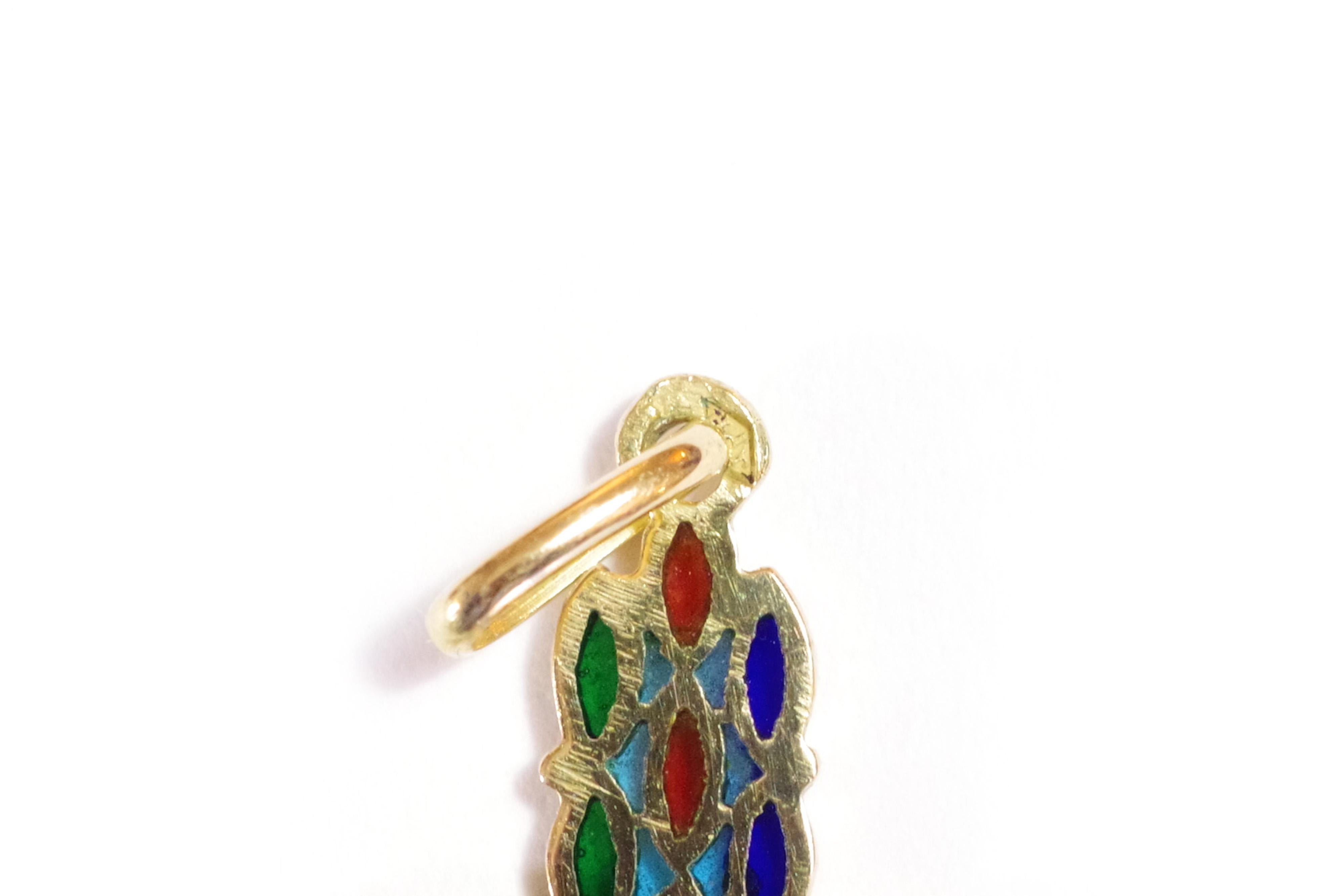 Post-War Plique a Jour Enamel Cross Pendant, Religious 18k Gold Pendant For Sale