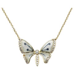 Plique-à-Jour Enamel, Diamond and Gold Butterfly Pendant Necklace