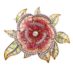 Plique-À-Jour Enamel Diamond En Tremblant Brooch/Pendant