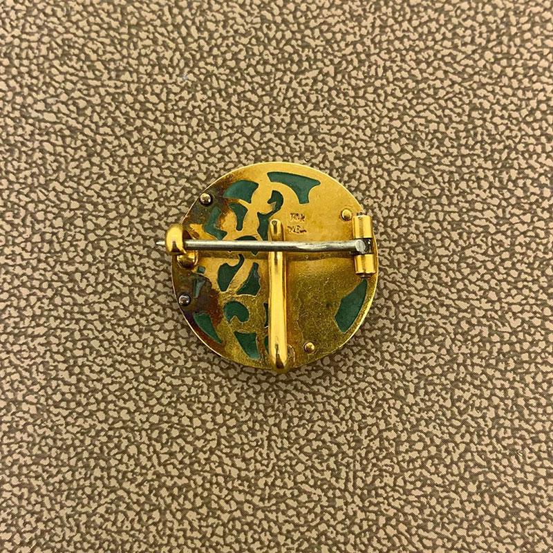 Women's or Men's Plique-à-Jour Enamel Gold Brooch Pendant For Sale