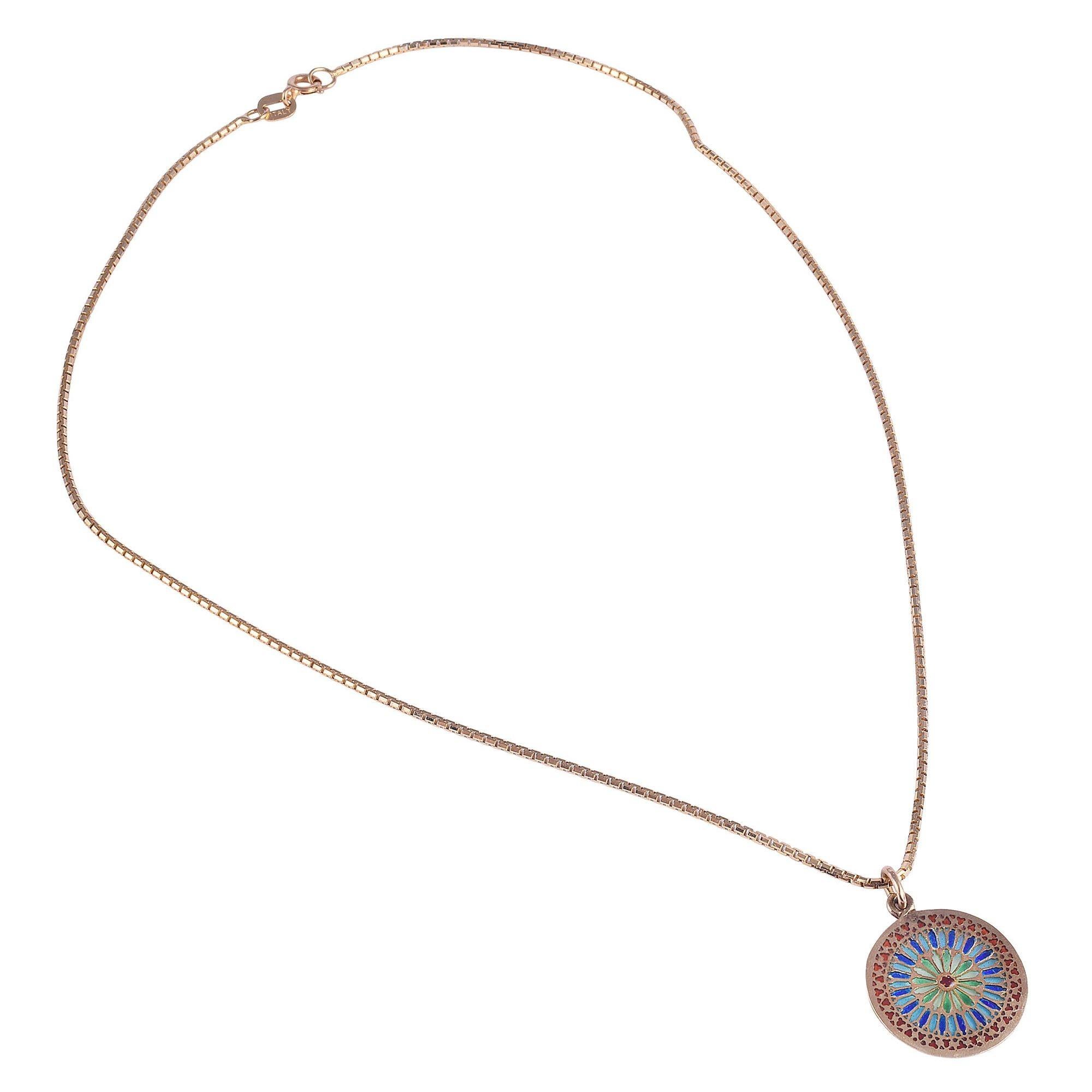 Plique A Jour Enamel Pendant Necklace In Good Condition For Sale In Solvang, CA