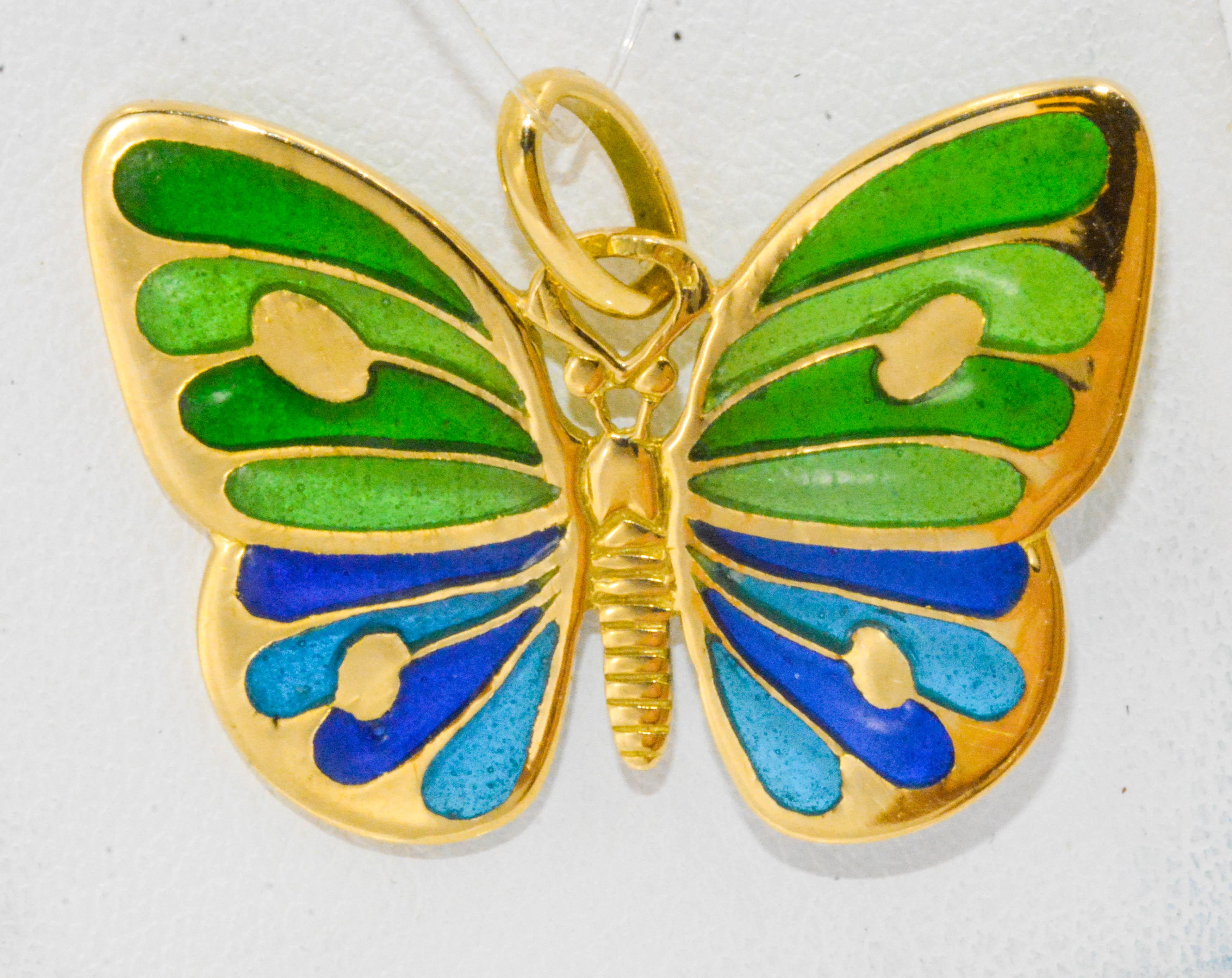 Plique a Jour Glass Enameled Butterfly 18 Karat Yellow Gold In New Condition In Dallas, TX