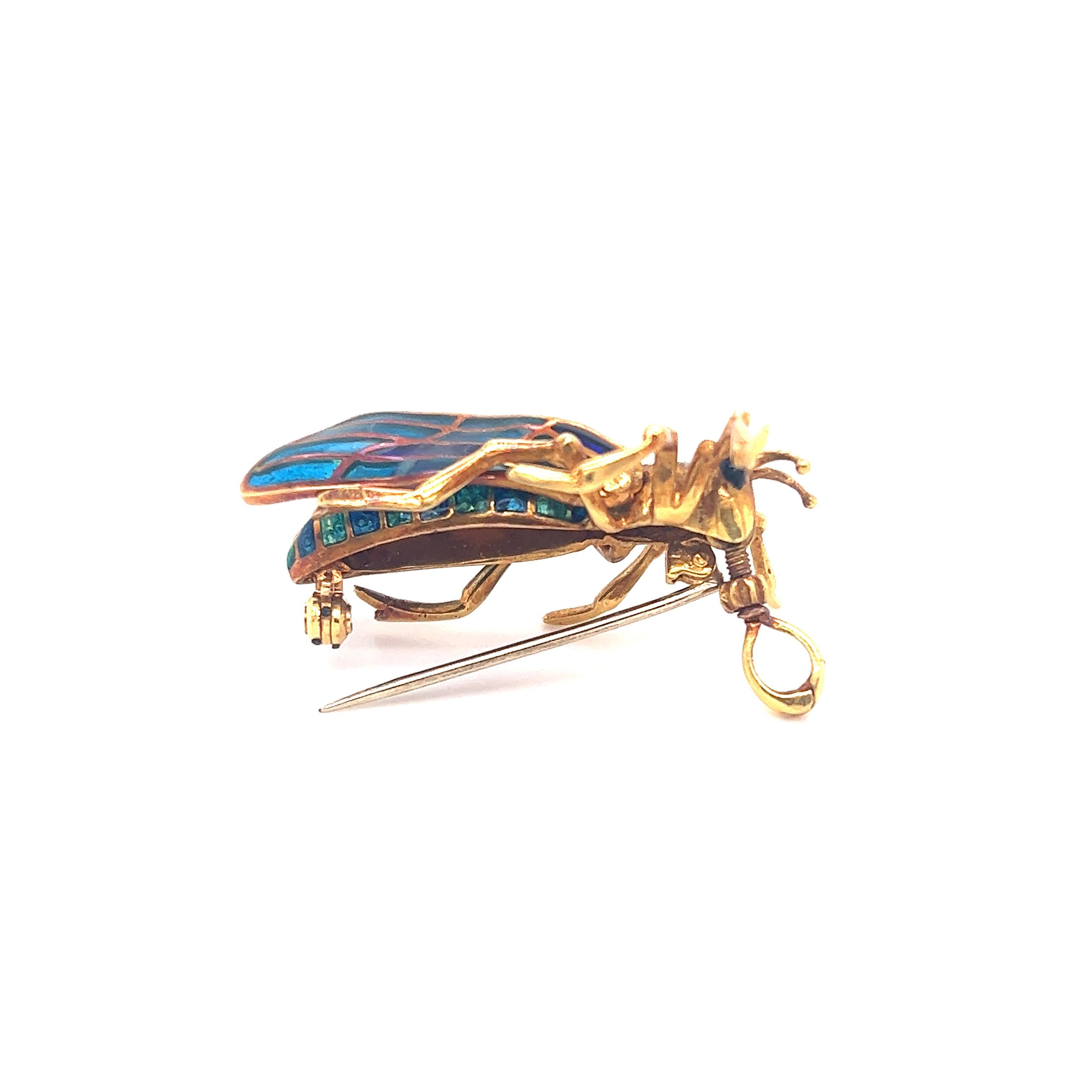 Plique-à-jour Grasshopper Pendant & Brooch 18k Yellow Gold 1