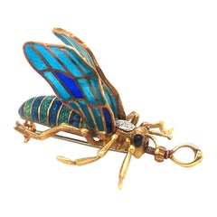 Plique-à-jour Grasshopper Pendant & Brooch 18k Yellow Gold