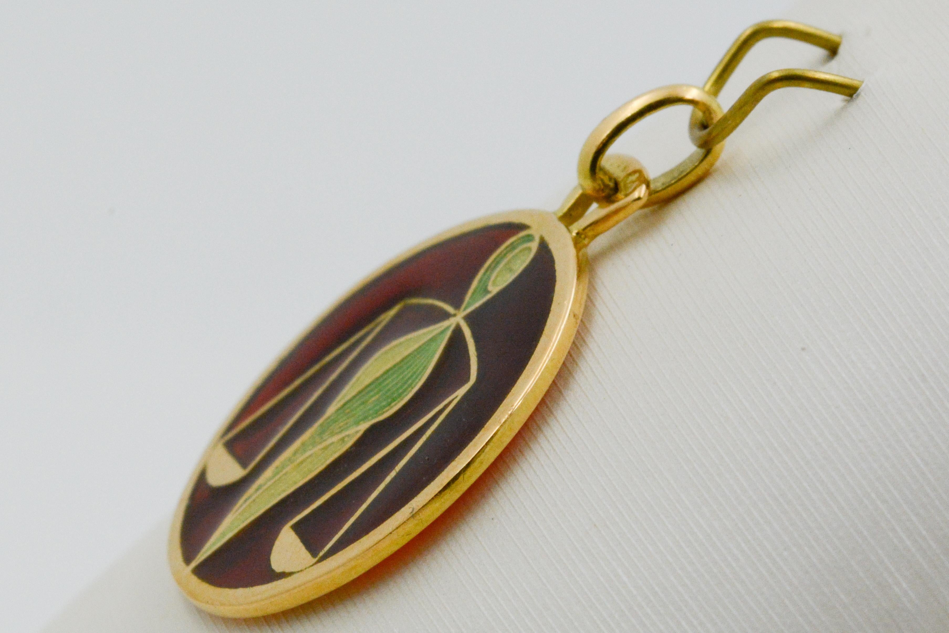 Women's or Men's Plique a Jour Libra 18 Karat Yellow Gold Glass Enamel Pendant