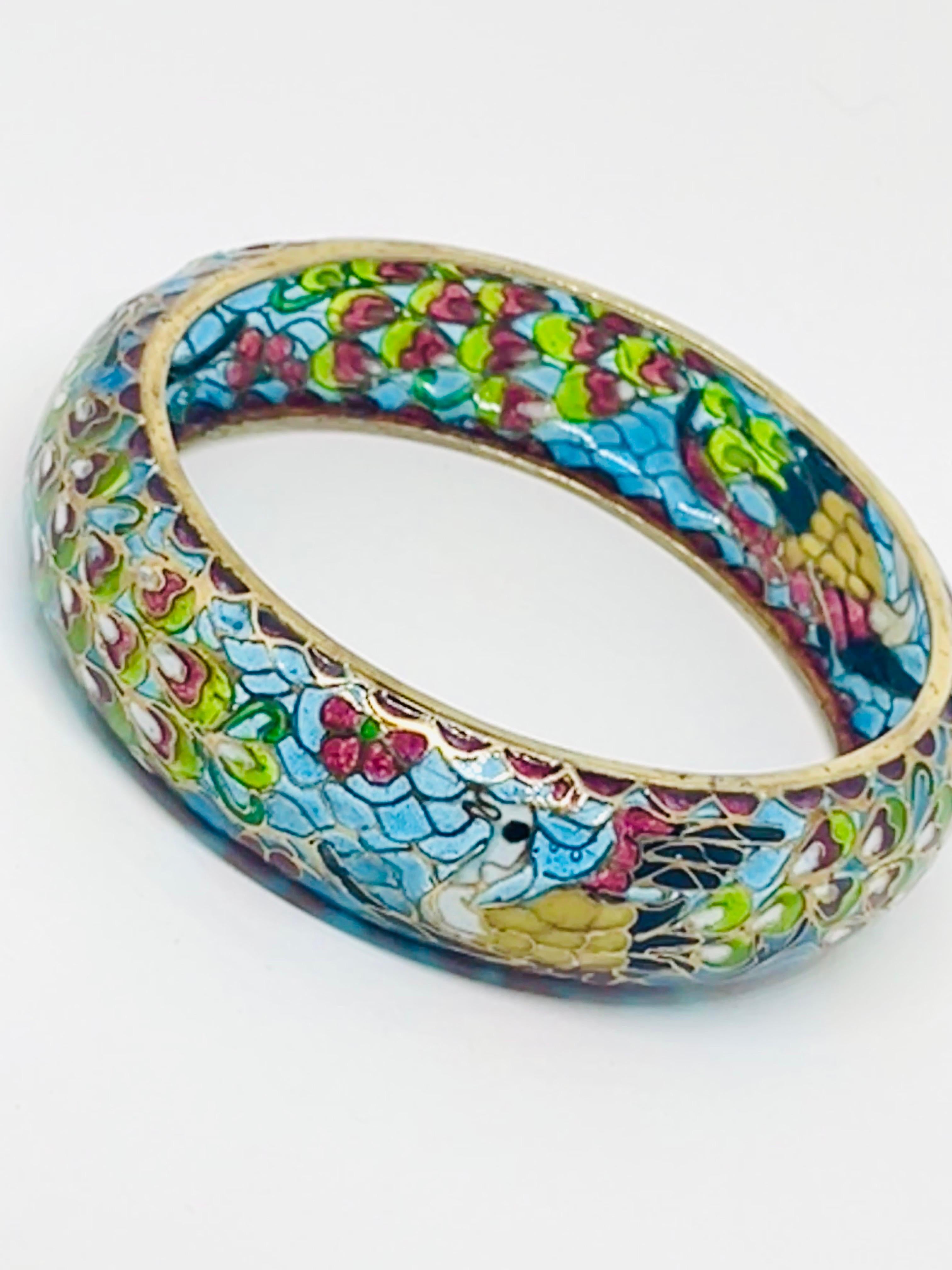Bracciale Plique à Jour con pavone, cinese, bracciale con smalto traslucido in vendita 5